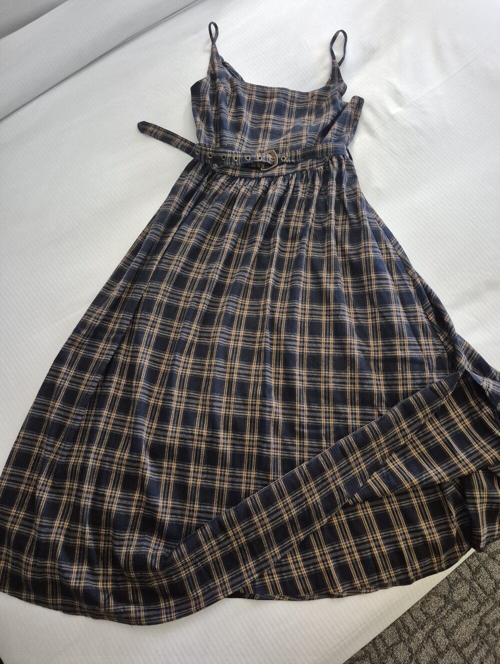 Commense Midi Dress Plaid Smocked Bodice Plaid L NWT - Picture 11 of 12